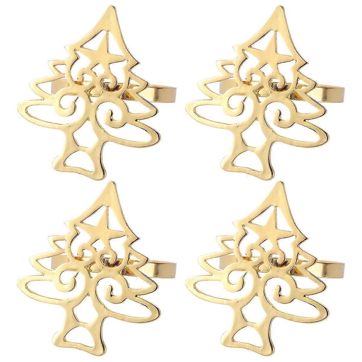 Alloy Napkin Buckle Christmas Tree Design for Dinner 4Pcs Pack
