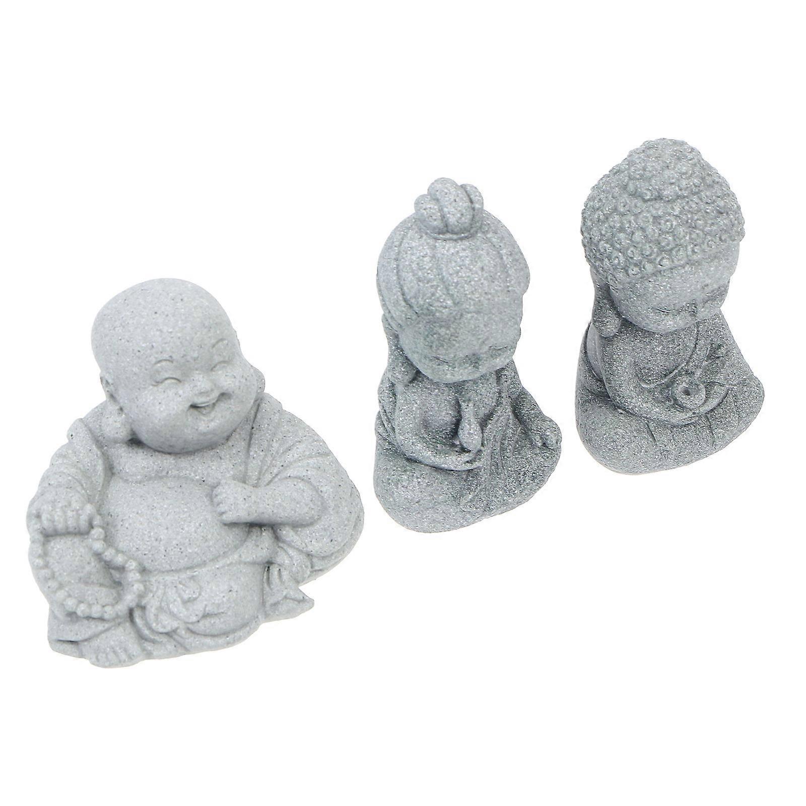 Buddha Statue Decor Sandstone Craft for Desktop Ornament 3Pcs