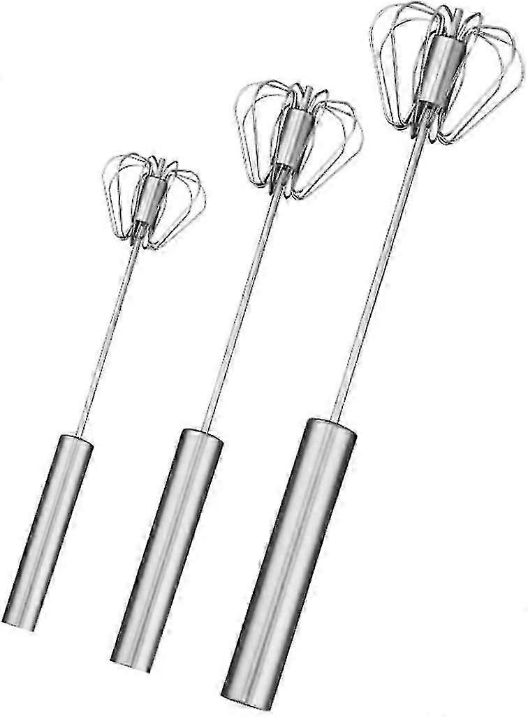 Manual Stainless Steel Semi-automatic Push Type Rotary Whisk Semi-automatic Whisk (silver) (3pcs)