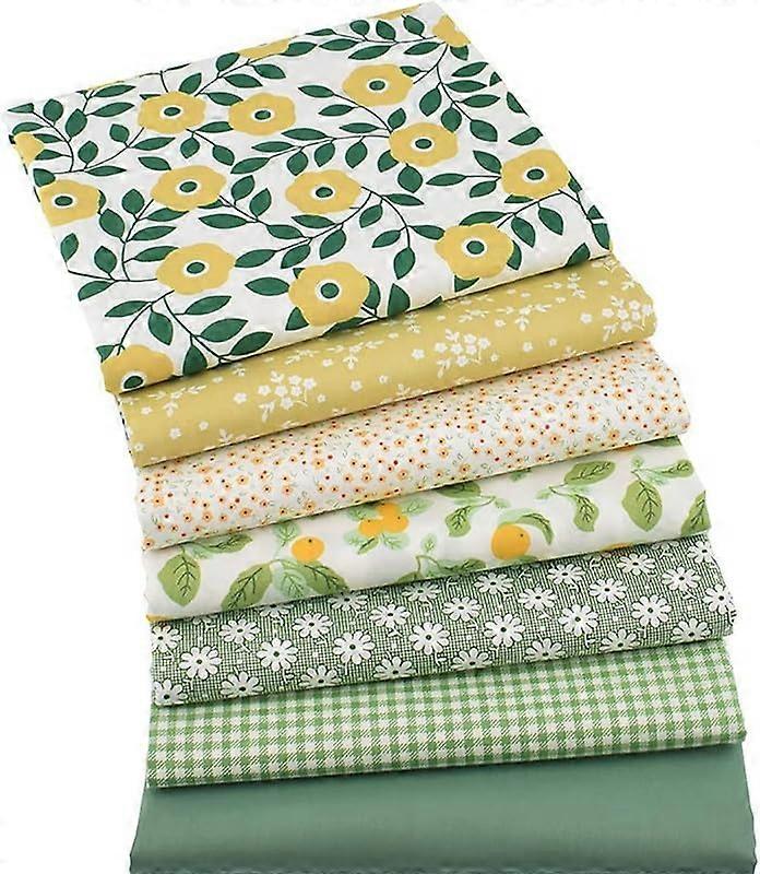 100% Cotton Fabric Bundle 7pcs Green Floral Fat Quarters for Quilting Patchwork DIY Projects