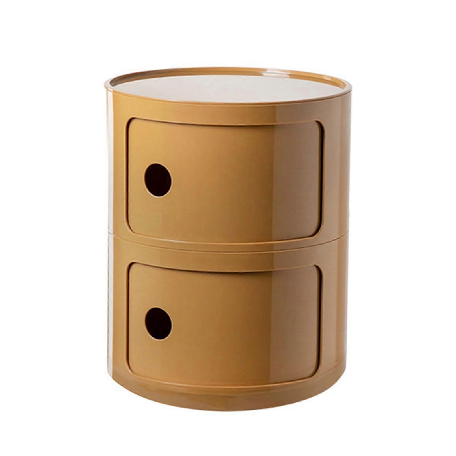 Round Nightstand with Storage Drawers and Sliding Door, 2 Tier Stackable Bedside Table, Ginger Yellow