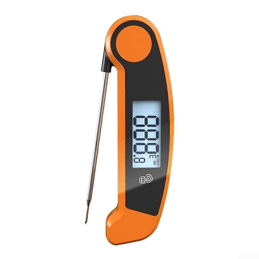 Digital Meat Thermometer with Foldable Stainless Steel Probe, Backlit Display for Cooking, Orange