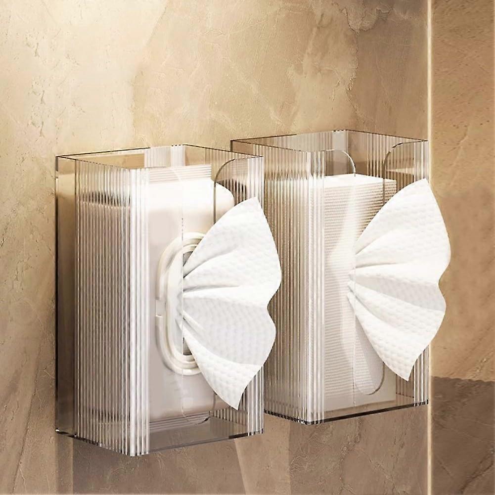 Wall Mounted Tissue Holder NoDrill Installation Space Saving for Bathroom Kitchen Clear 2 Pack