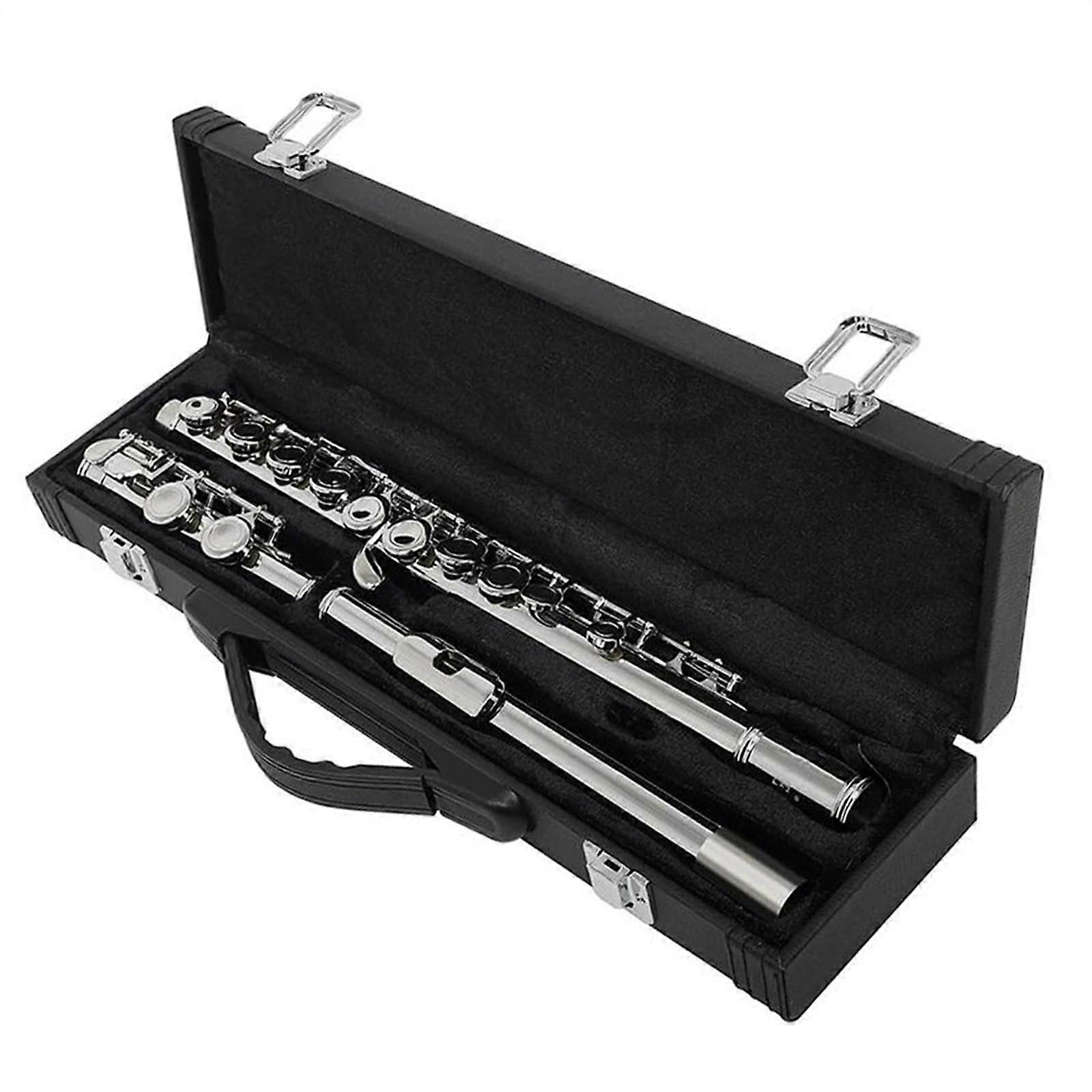 Silver Plated Student Flute C Key Closed Hole with Case, Bright Tone for Beginners