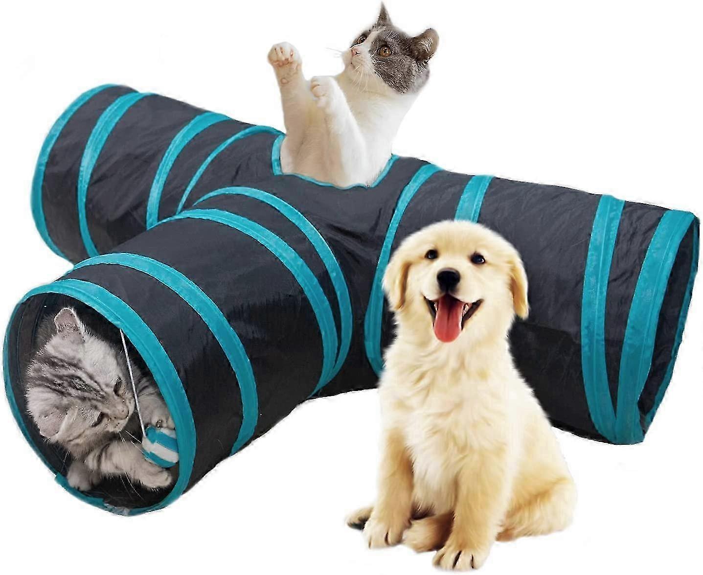 Foldable Pet Tunnel for Cats with 3-Way Interactive Toy Design