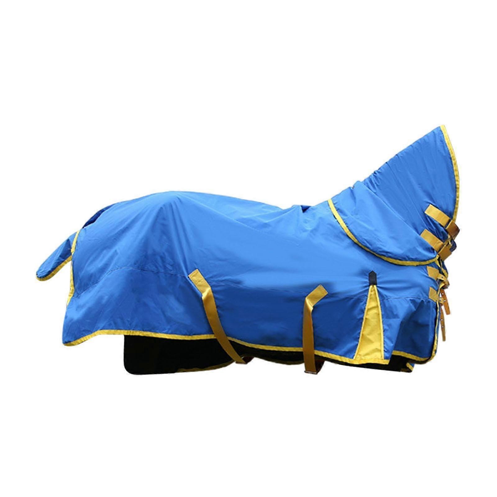Waterproof Horse Fly Sheet with Adjustable Buckles and Detachable Scarf, Blue Medium Warm Coverage