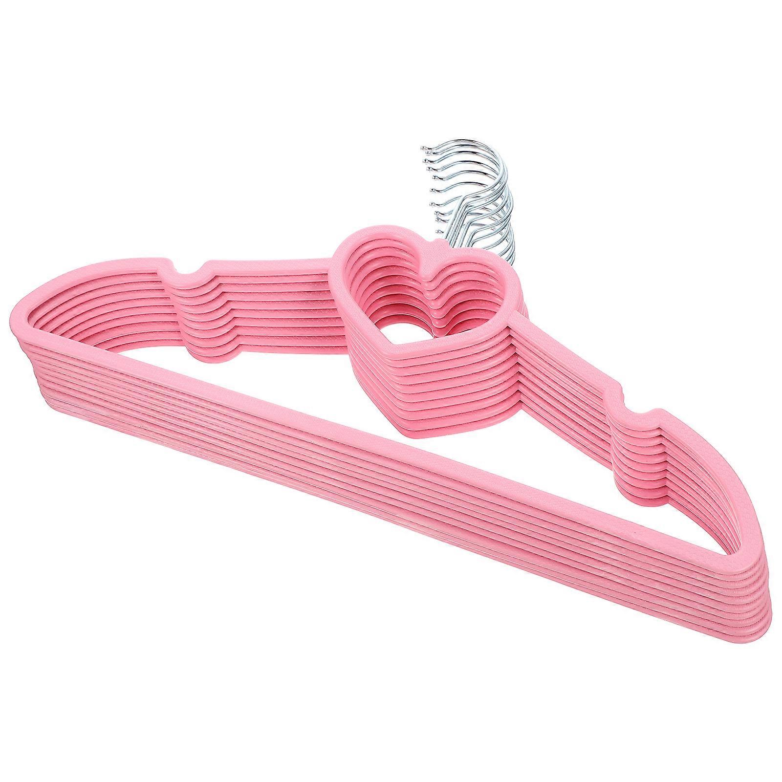 Clothes Hanger Pink Heart Pattern for Holding Use 10Pcs ABS
