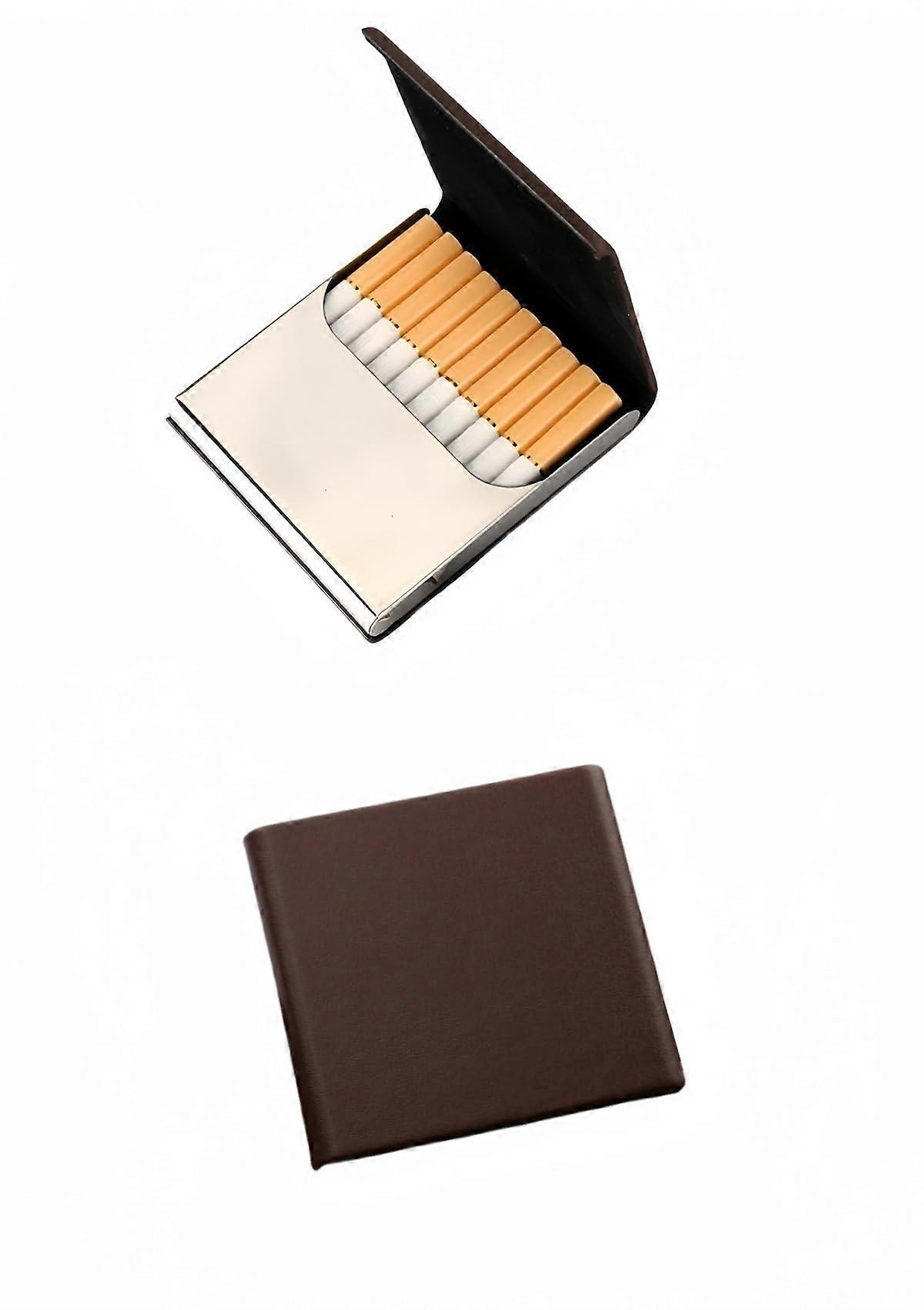 Leather Cigarette Case Brown 2 Pack Slim Pocket Holder 10 Capacity with Magnetic Closure