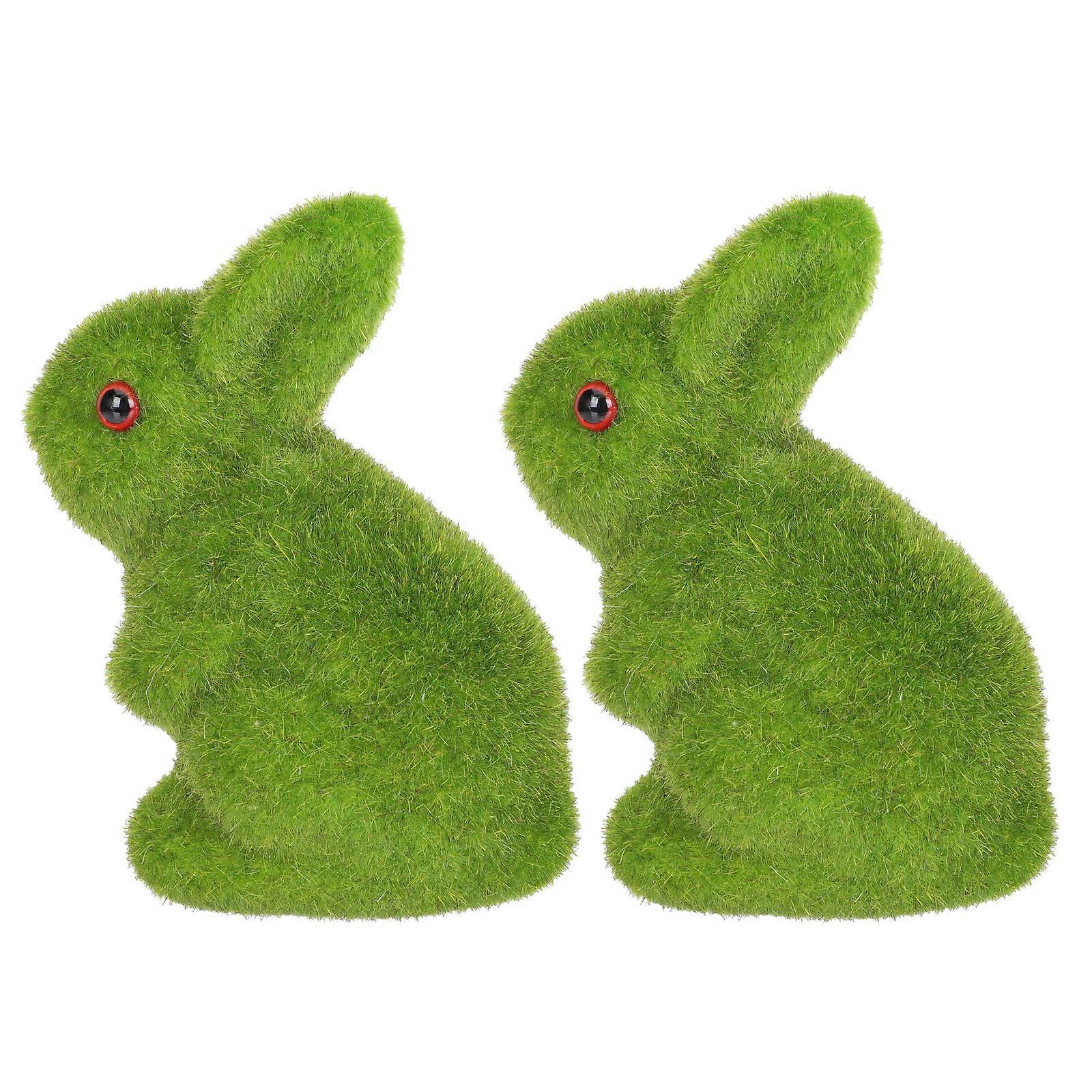 Flocking Rabbit Adornment Decorative Bunny Model for Decor 2Pcs Green
