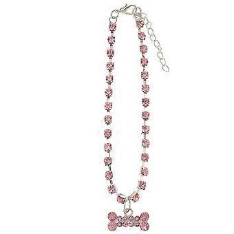 Pet Dog Necklace Adjustable Rhinestone Bone Necklace Collar