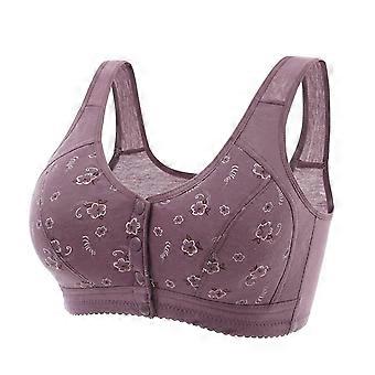 Bras for Women Front Closure, Bra for Big Busted Women, Print Soft Breathable Gathering Lightweight Bras Purple 4XL