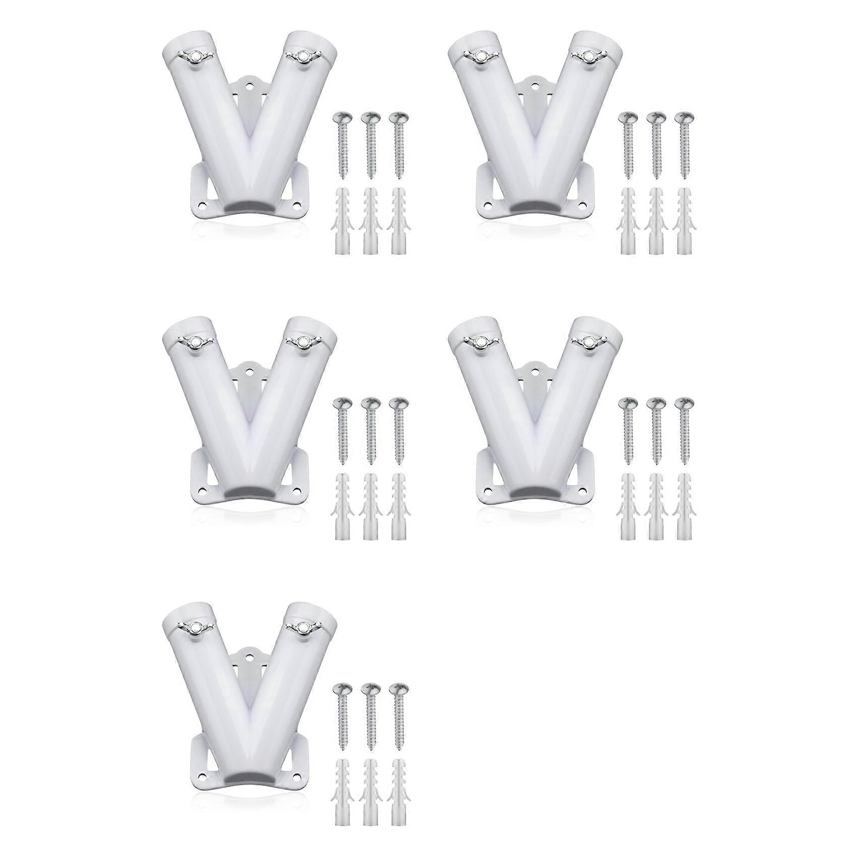 5X Double FlagPole Bracket Holder, V Shape Aluminum Alloy Flagpole Wall Mount Bracket Windproof Flag Bracket Mounting