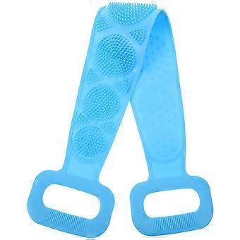 Dual Sided Silicone Shower Back Scrubber / Massager / Cleaner / Bath Belt (Blue)