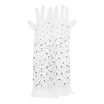 White Rhinestone Gloves for Wedding 4Pairs Elegant Lace Mesh Finger Gloves