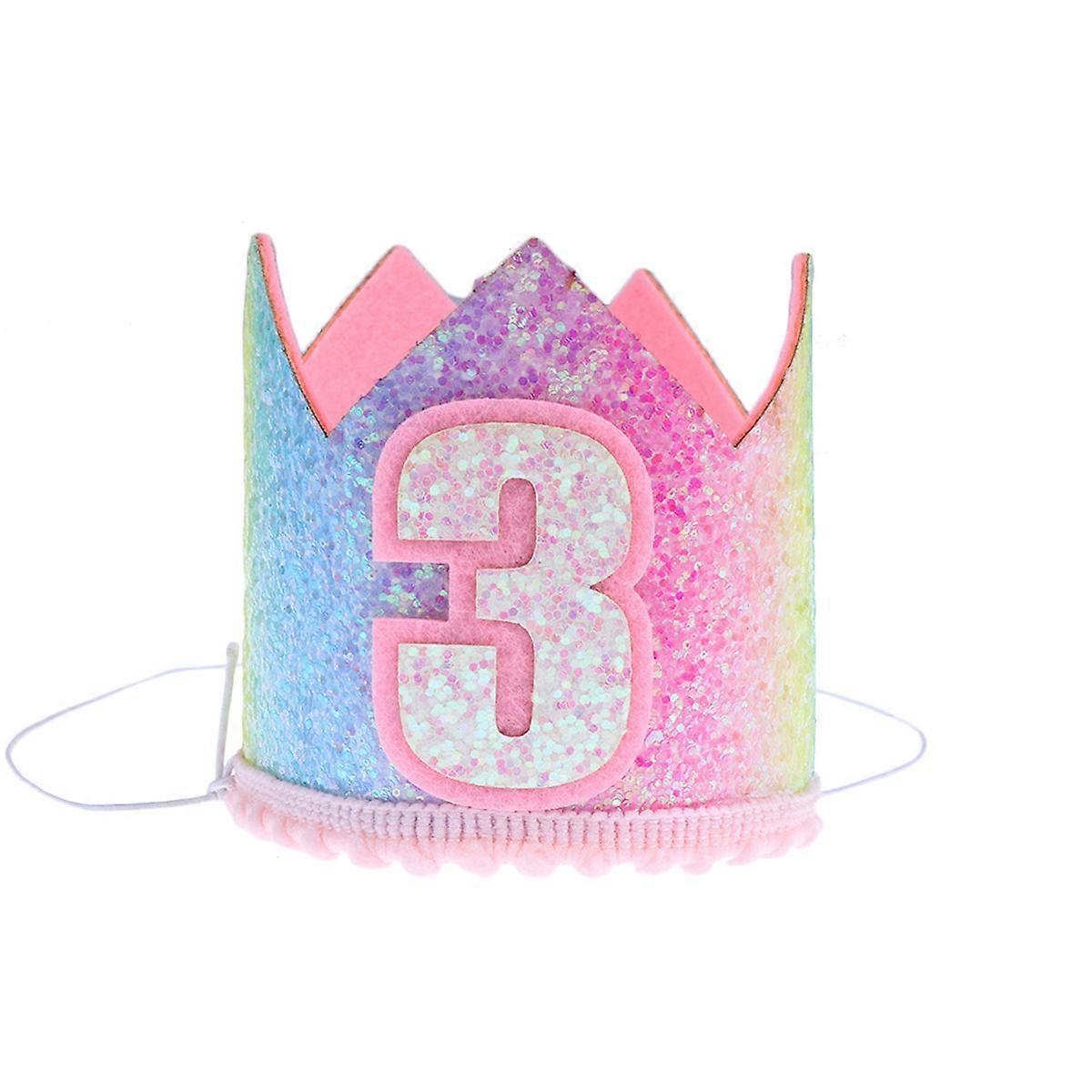 Birthday Crown Rainbow Gradient Glitter Particles Crown Hat with 1Pcs