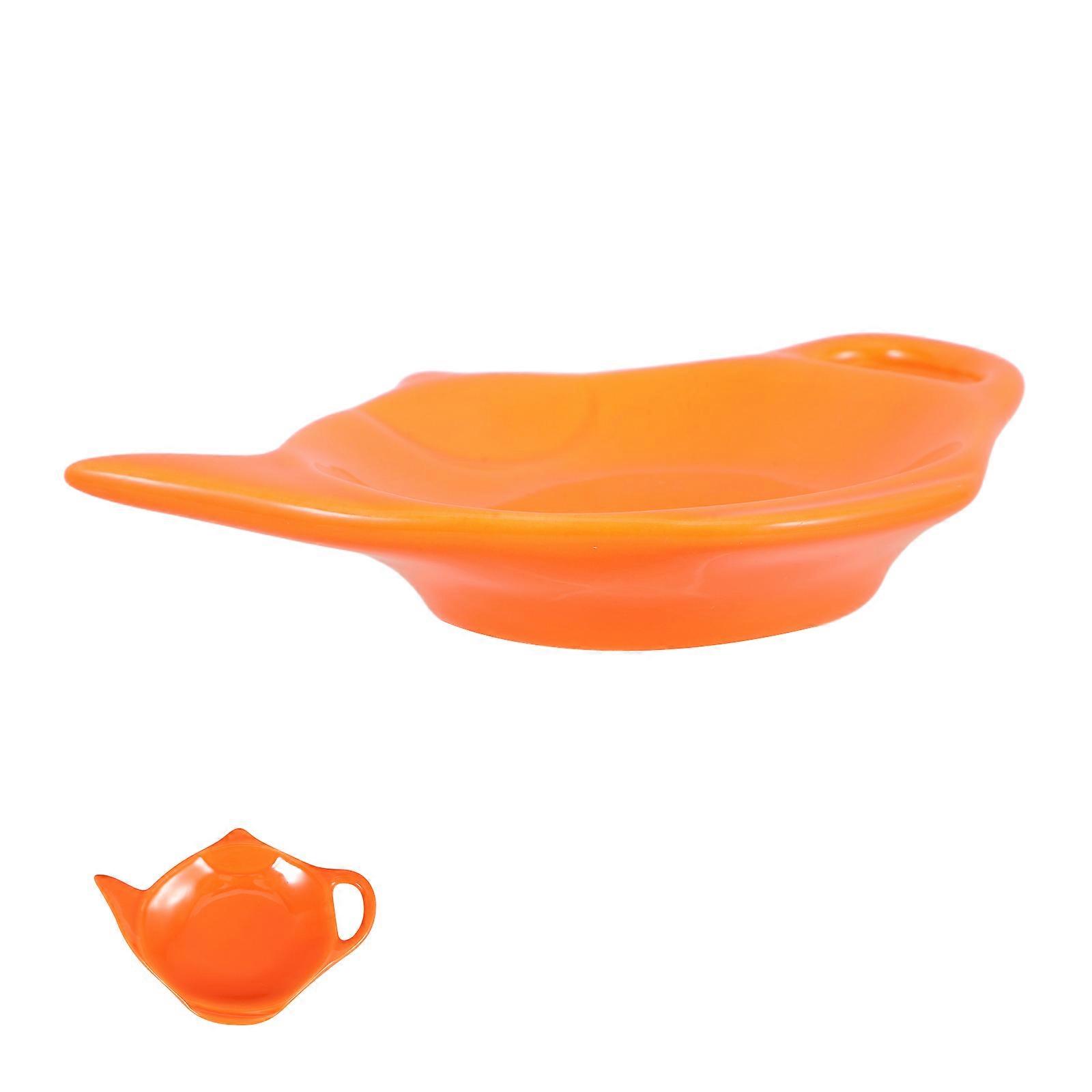 Orange Teapot Ceramic Tea Bag Rest Dish for Multifunctional Use