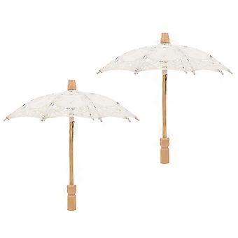 Decorative Umbrella Lace Parasol for Decor 2Pcs Wedding Bridal Beige Material