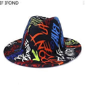 2023 Neue europäische und amerikanische Mode Graffiti Jazz Fedora Hut Herbst Winter Wolle breite Krempe Trilby Formal Mütze Sombrero