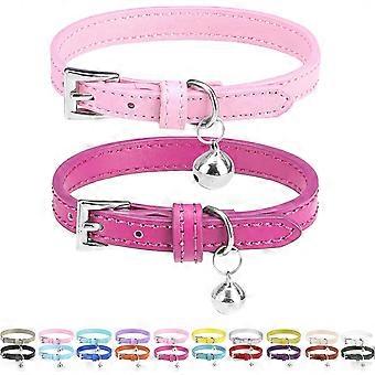 2 Pack Soft Leather Cat Collar with Bells, Adjustable for Cats and Kittens, Rose Pink