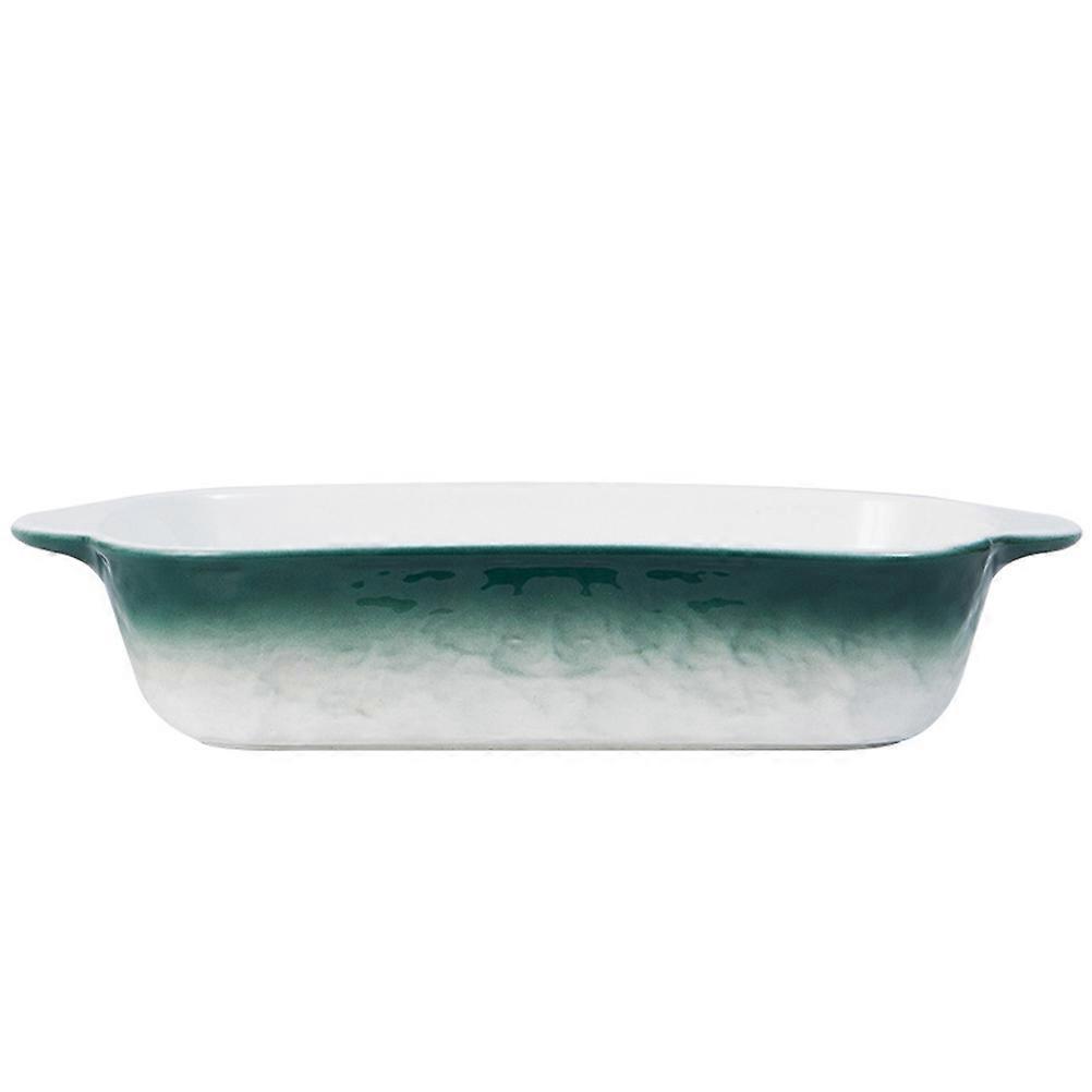 Green Ceramic Baking Dish for Roasting 2Pcs Rectangular Handle Pan