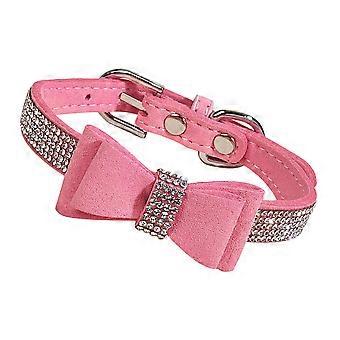 Strapazierfähiges, pinkfarbenes Strass-Hundehalsband für das Hundetraining, 1 Set, verstellbare Schleife