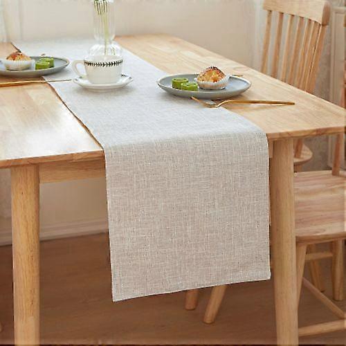1 pcs  Basic Linen Style Table Runner,  Raw Linen, Rustic Farmhouse Light Beige Table Runners , Everyday Polyester Table Runner - Machine Washable & E