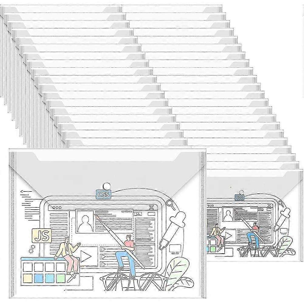 100 Pcs Clear Envelopes with Button Snap Closure, A4 Letter Plastic Envelope Folders for Documents Waterproof Envelope
