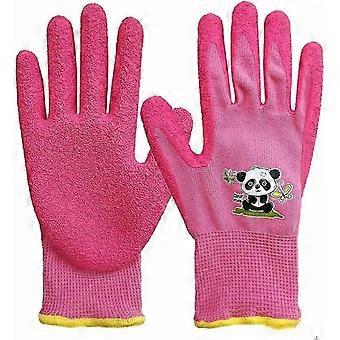 Safety Gardening Gloves compatible with Kids Ages 7-9 Rubber Palm compatible with Water and Dirt Resistant (7-9years Old, Pink)