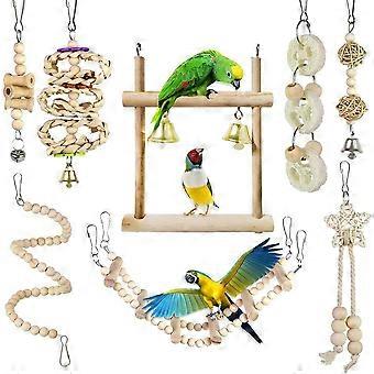 Lot de 8 oiseau perroquet jouets Jouets à mâcher avec hamac balançoire cloche chaîne Perchoirs pour oiseaux, perroquets, perruches, perruches, aras, tourtereaux, Versailles