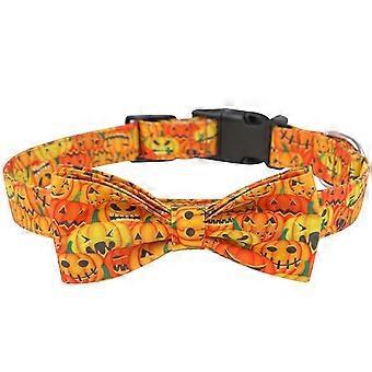 Halloween Printed Dog Collar With Removable Bow Adjustable Lovely Pet Collar