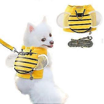 Bee Shape Puppy Harness and Leash Set Yellow Puppy Walking Vest with Treat Bag Cute Vest with Wings for Cats Rabbit Small Dogs(S) 26-27