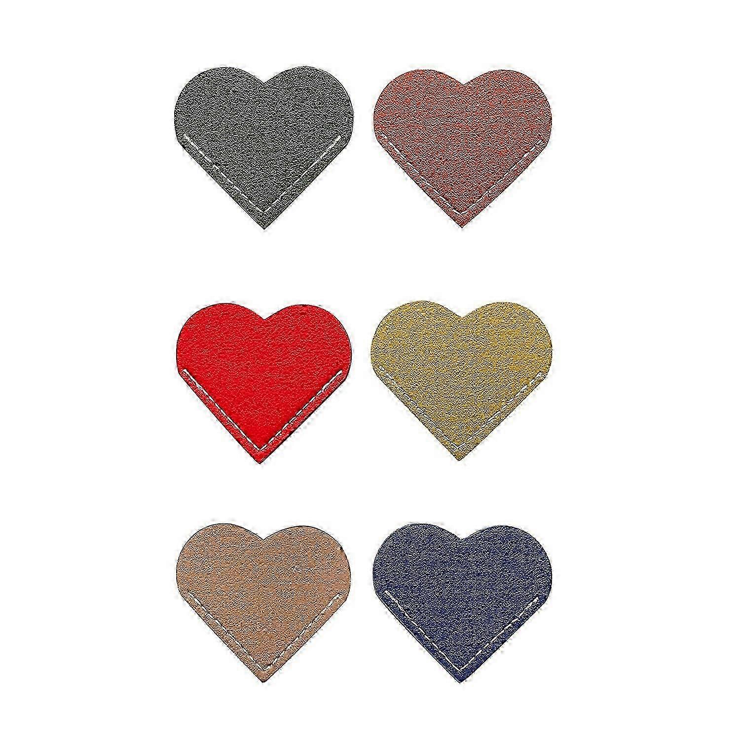6pc Retro Heart Bookmarks PU Leather