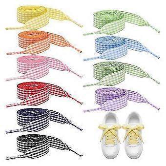 Gingham Shoe Laces Fashion Soft Checkered Ribbon Shoelaces Colorful Shoe Ties for Women Gingham Ribbon Shoelaces@O2