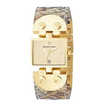 Mkors dress leather Quartz Analog Women's Watch with Mk2114 Gold Plated Stainless Steel Bracelet