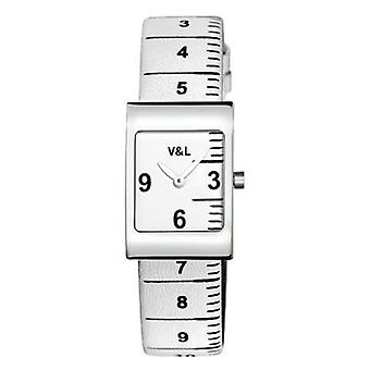 V & l with all-hours metro quartz analog woman watch with cowhide bracelet VL033602