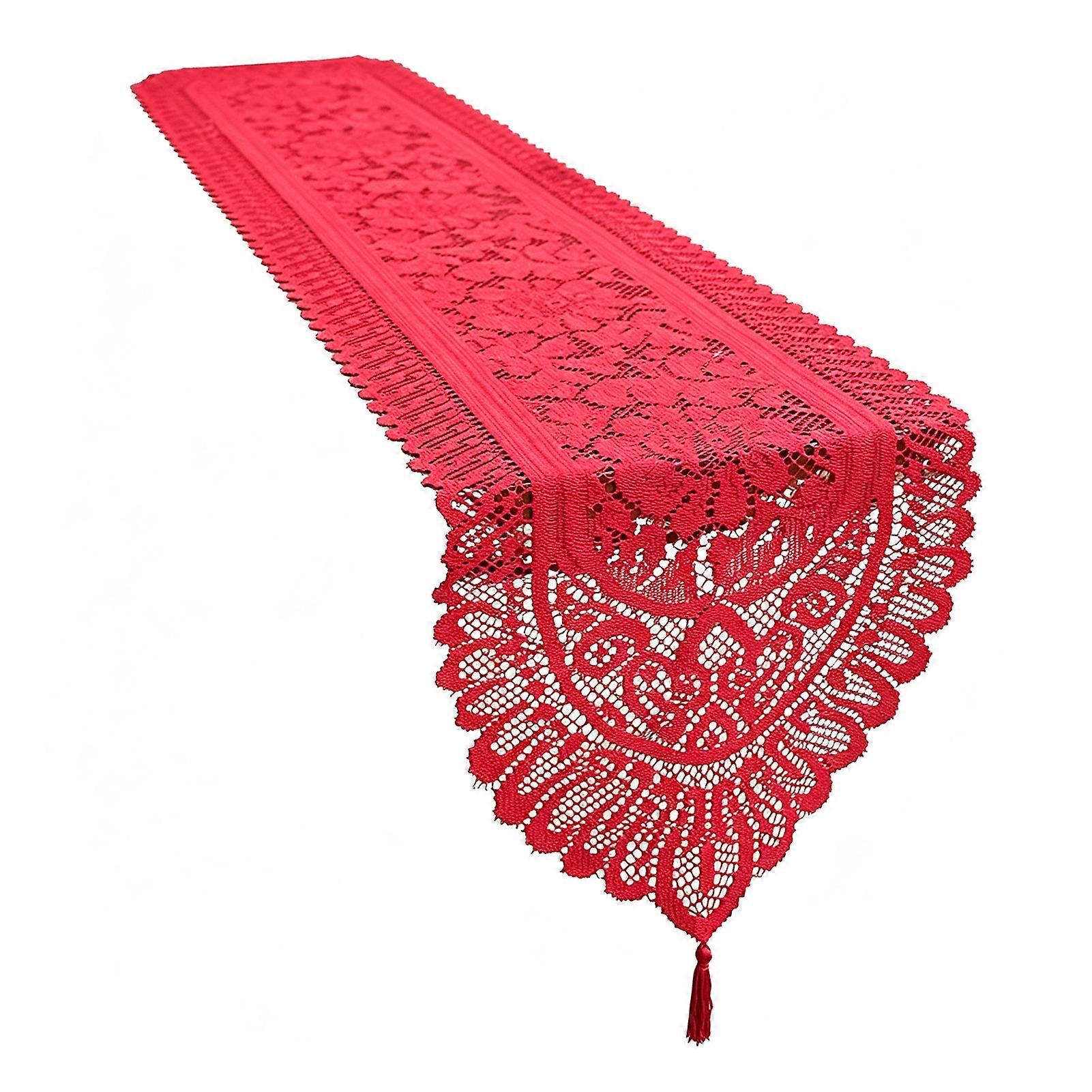 Retro Floral Lace Table Runner, Boho Rustic Embroidery Lace Tablecloth for Wedding