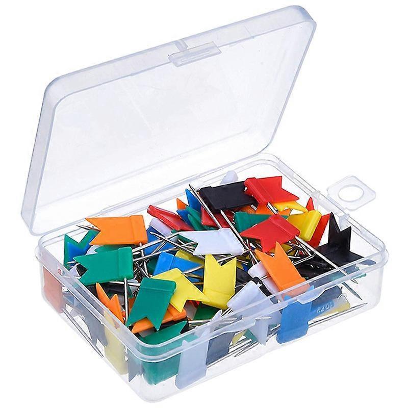 100Pcs Assorted Colored Map Flag Push Pins, Marking Tacks with Steel Point.A1