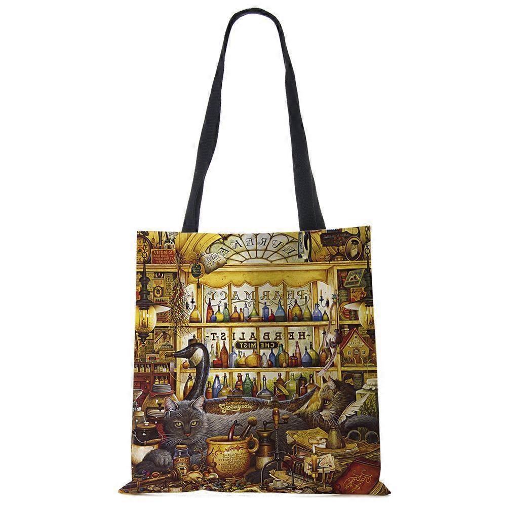 Custom Cat Print Linen Tote Bag