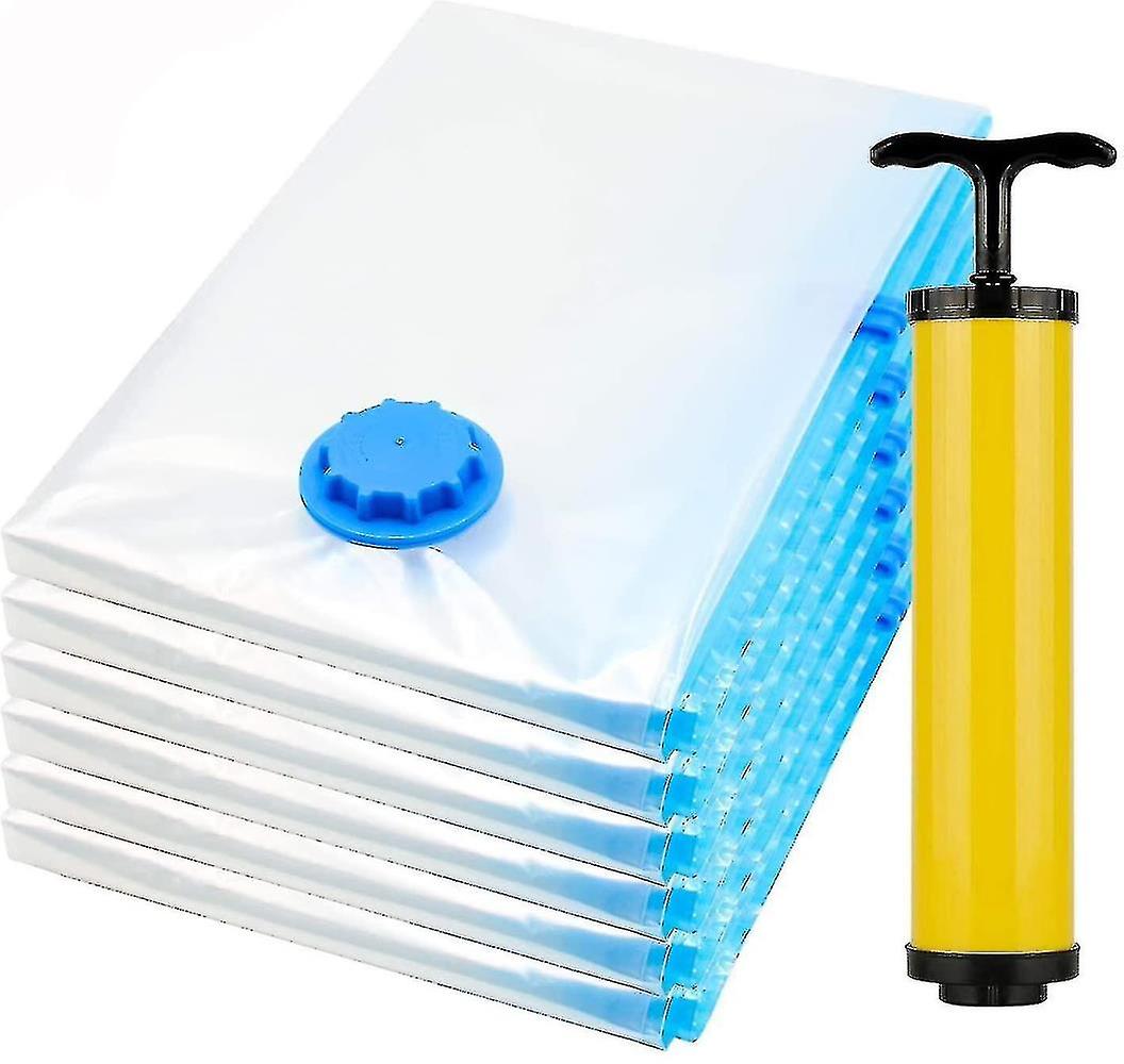 Reusable Vacuum Storage Bags For Clothes 6 Pack + Manual Pump