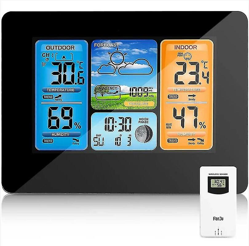 Wireless Weather Station Weather Clock,colorful Digital Weather Clock With Outdoor Sensor,indoor Outdoor Thermometer With Date Temperature Humidity Ba