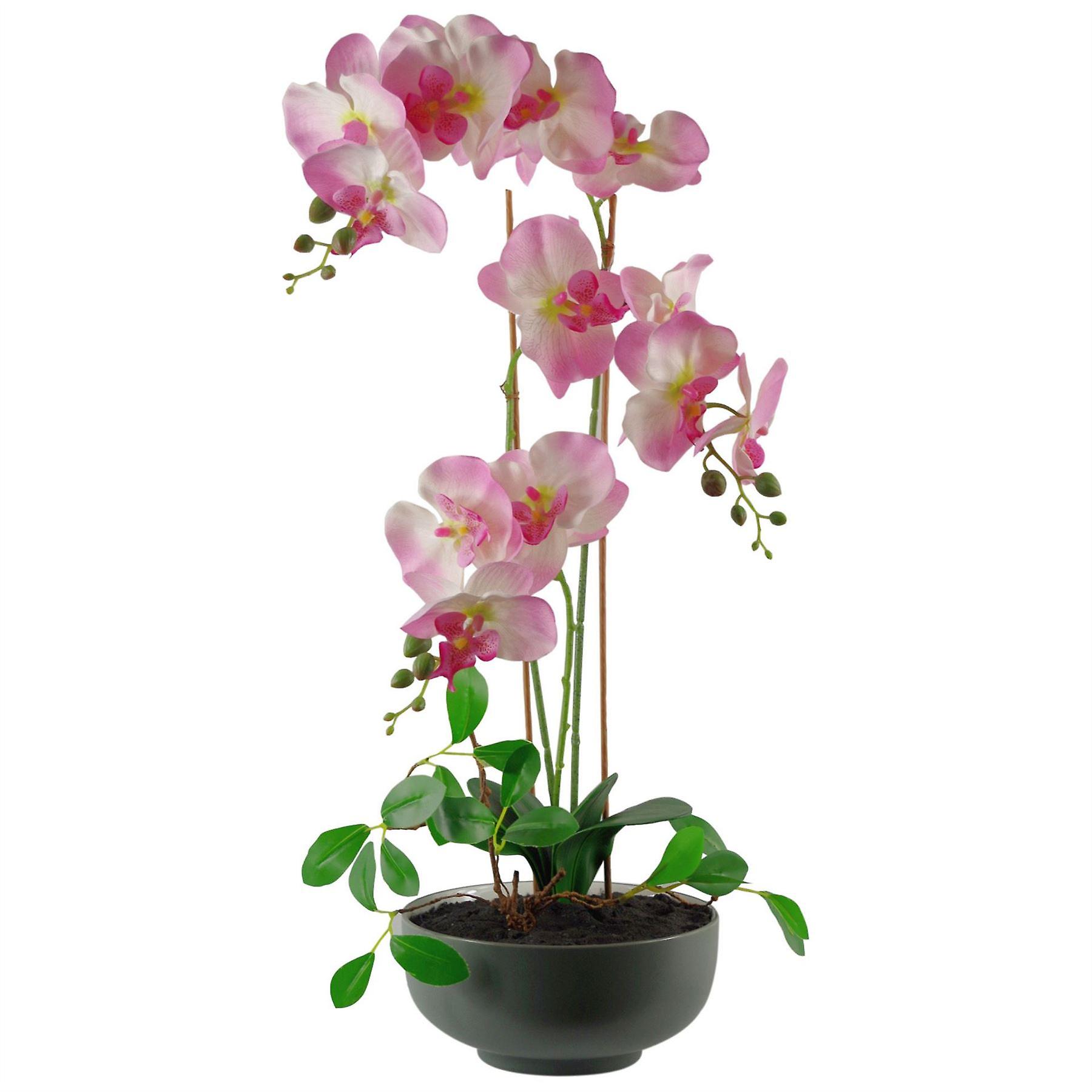 65cm Artificial Orchid Light Pink in Glazed Planter