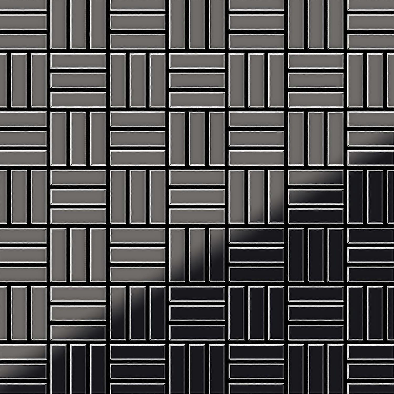 Mosaik Fliese massiv Metall Titan hochglänzend in dunkelgrau 1,6mm stark ALLOY Basketweave-Ti-SM 0,82 m2
