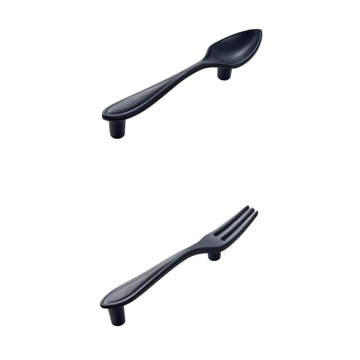 2x Creative Matt Black Spoon Fork Pull Handle Kitchen Cabinet Door Knob