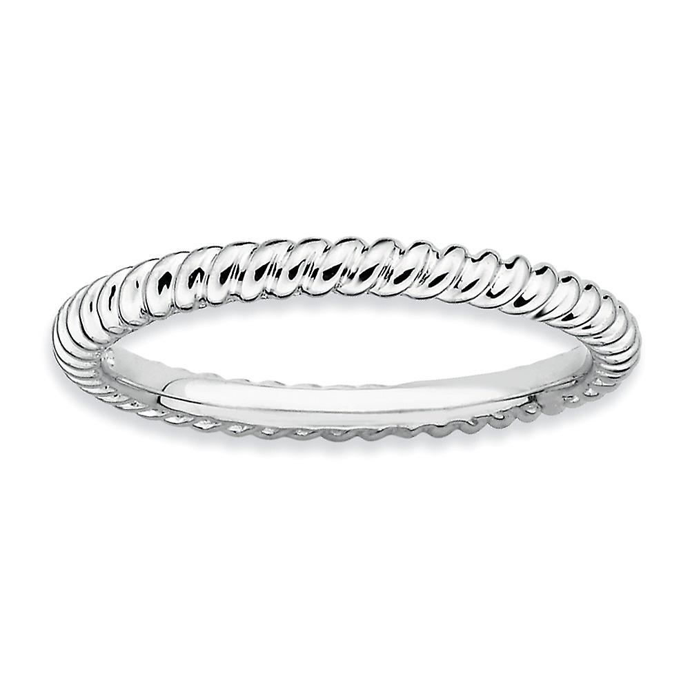 925 Sterling Silver Polished Patterned Stackable Rhodium Twisted Ring Stackable Ring for Women - Ring Size: 5 to 10