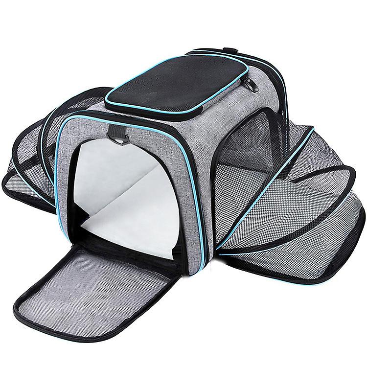 Pet Carrier, Large Soft Sided Pet Travel Carrier 4 Sides Expandable Cat Collapsible Carrier With Removable Fleece Pad And Pockets For Cats Dogs And Sm
