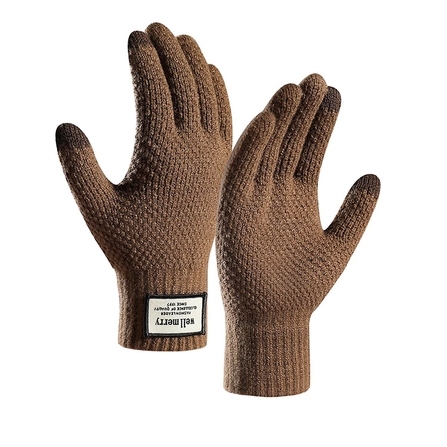 1 Pair Gloves Knitted Elastic Full Fingers Thickened Touch Screen Solid Color Great Friction Cold Re