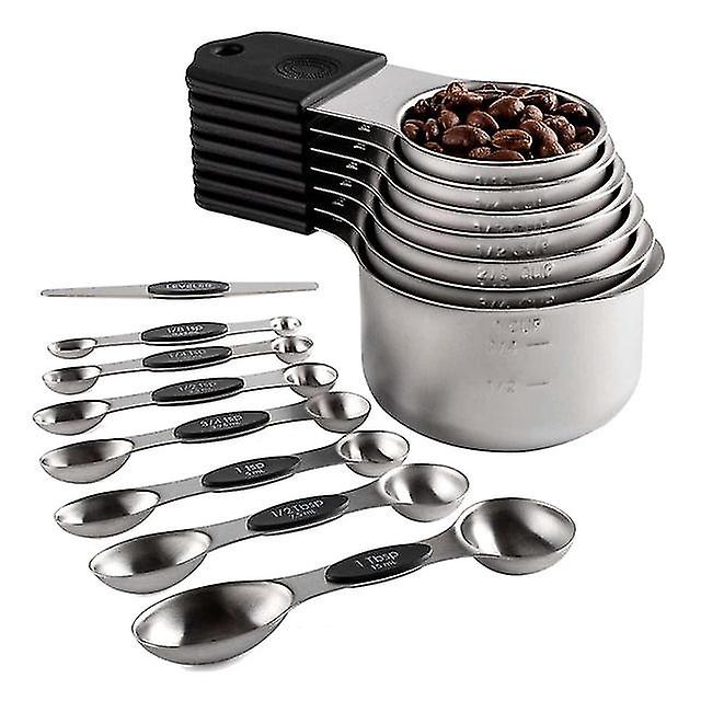 Magnetic Measuring Cups And Spoons Set Including 7 Measuring Cup 7 Measuring Spoons With 1 Leveler For Dry And Liquid