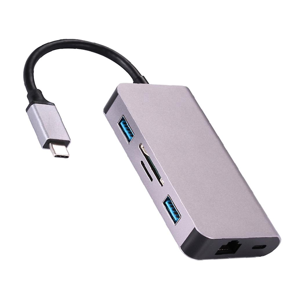 Type C to RJ45 Gigabit Ethernet Adapter USB-C PD TF SD Converter Hub gray