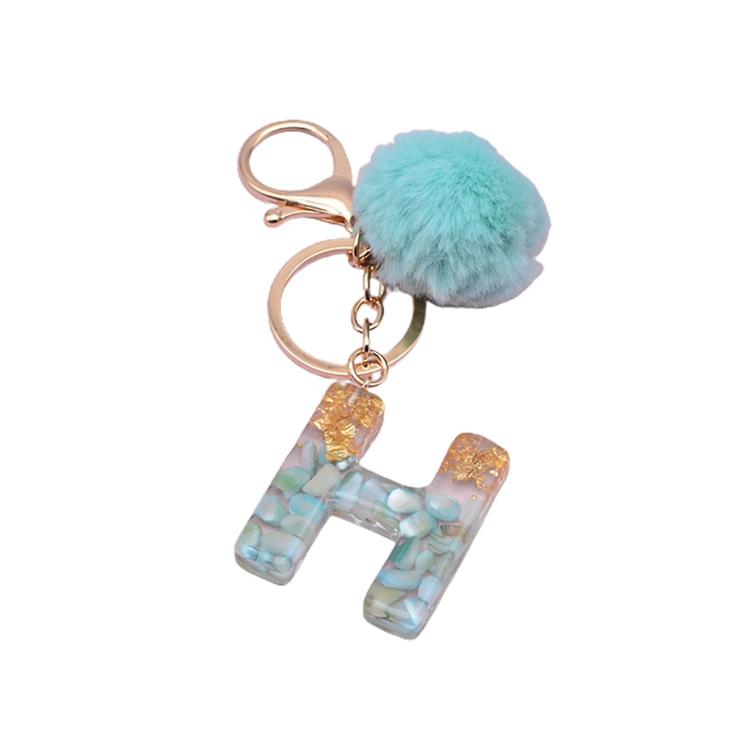 Letter Pendant Plush Ball Key Chain Resin Sequin Buckle Keyring Holder Charm Decoration BoSaiD