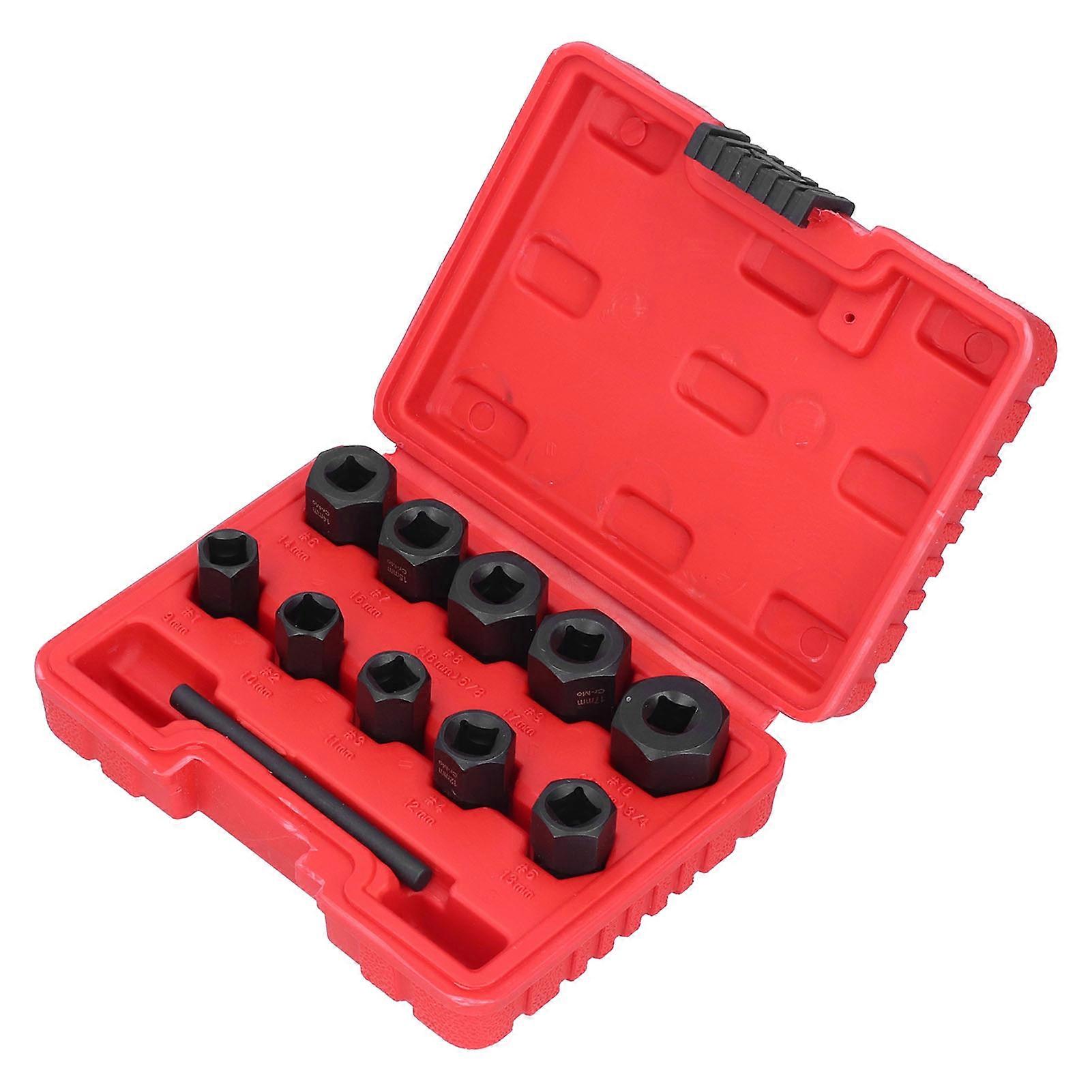 11Pcs Screw Extractor Broken Nut Remover Damaged Bolt Removal Removing Tool Socket Set Kit